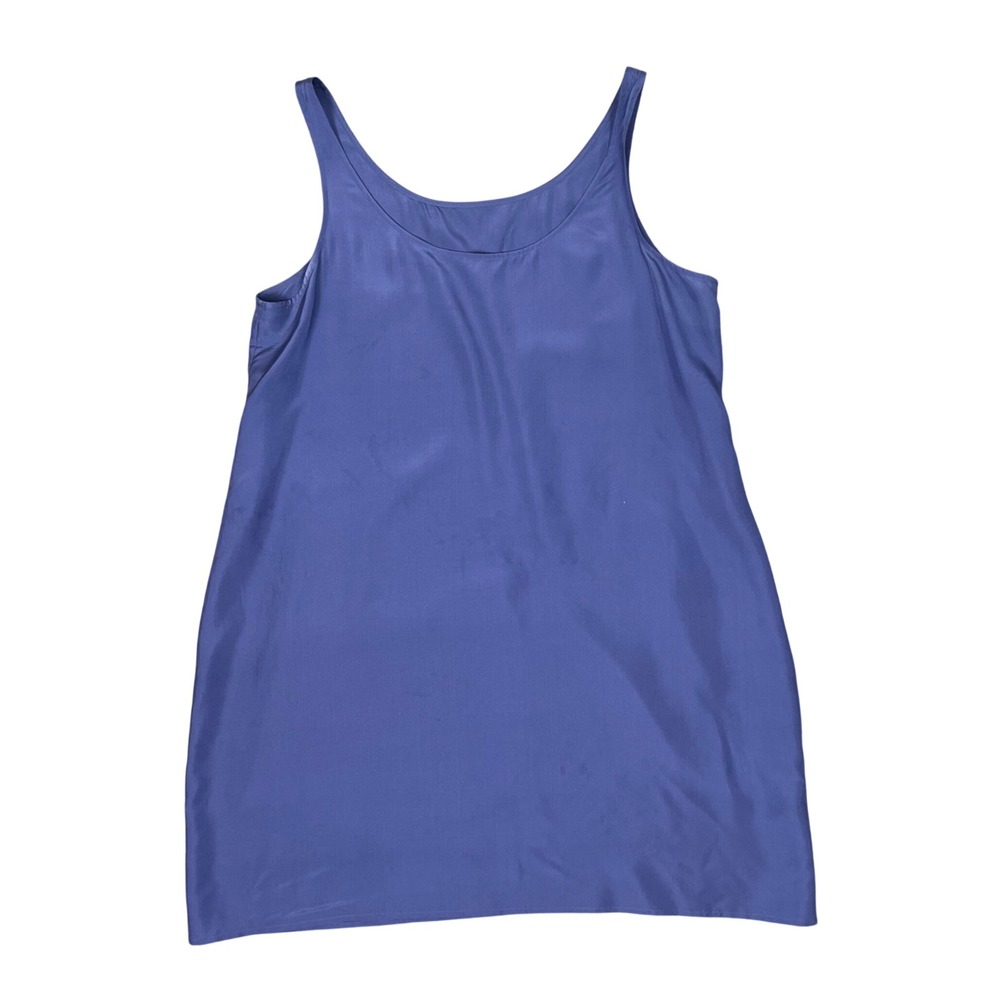 Eileen Fisher Blue 100% Silk Sleeveless Scoop Neck Shift Dress Womens Medium